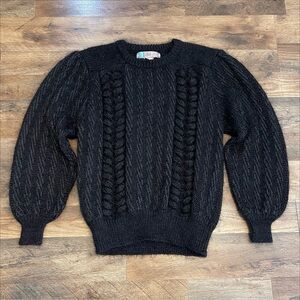 VTG 80s 90s Sarah Taylor Chunky Cable Knit Fuzzy Pullover Sweater